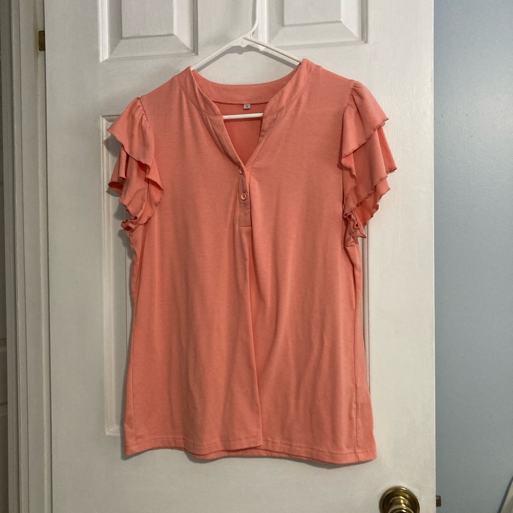Women's Ruffled Sleeve Top - Coral